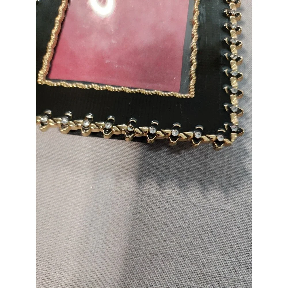 Vintage Black & Gold Jeweled Square Picture Frame – Ornate Rhinestone Accent...